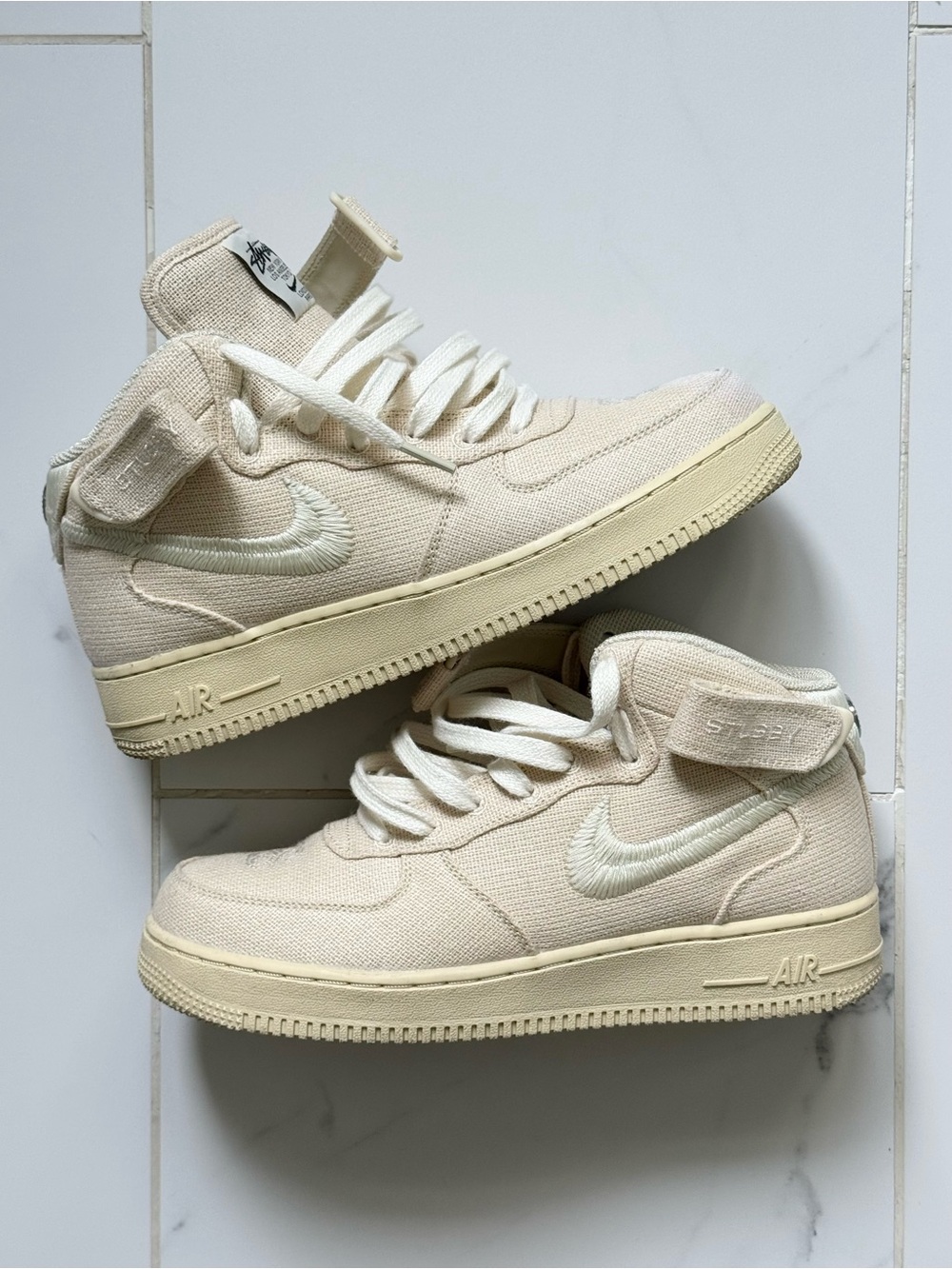 Nike Air Force 1 Stüssy collaboration Canvas Sneakers in Natural Beige